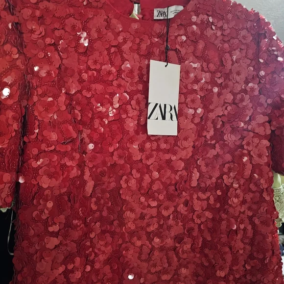 Zara Vibrant Red Sequin Mini Dress Make An Offer - Picture 2 of 9